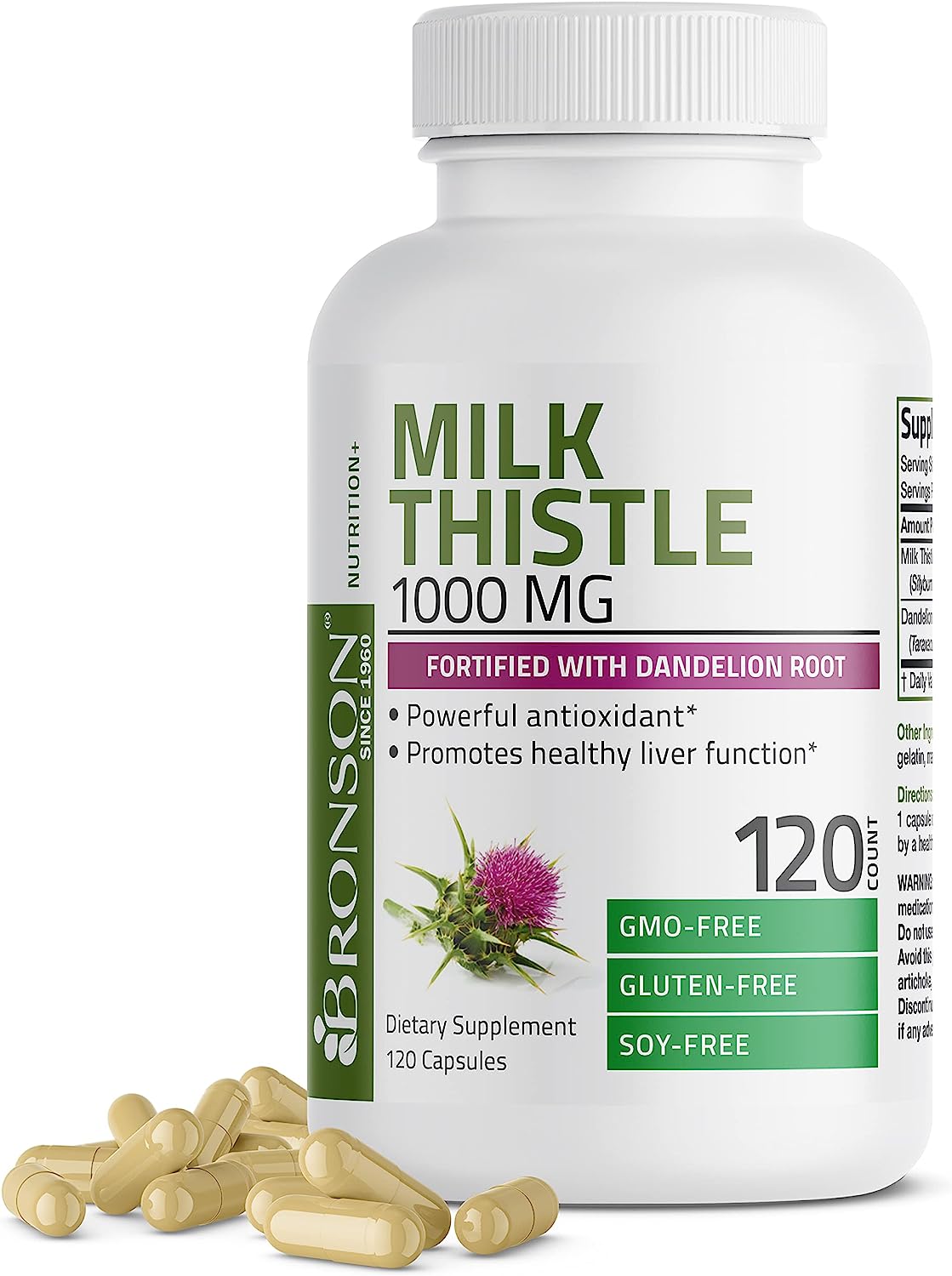 Bronson Milk Thistle 1000mg Silymarin Marianum & Dandelion Root Liver Health Support, Antioxidant Support, Detox