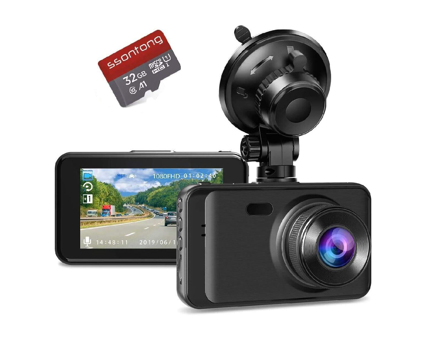 FHD 1080P Dash Cam Front with 32G SD Card, Super Night Vision