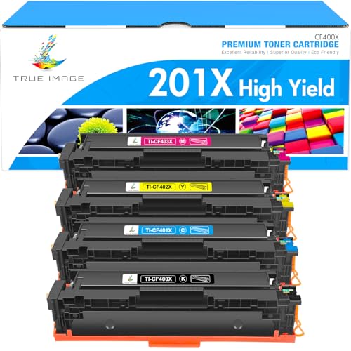 TRUE IMAGE 201X M277dw Toner Cartridge Compatible Replacement for HP 201X 201A M252dw CF400X Color Pro MFP M277dw M277c6 CF401X CF402X CF403X M252 M277 Printer (Black Cyan Yellow Magenta, 4-Pack)